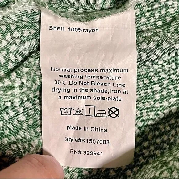 Flowy Geometric Floral Green White 100% Rayon Boho Comfy Wide Leg Soft Pants - Picture 5 of 8